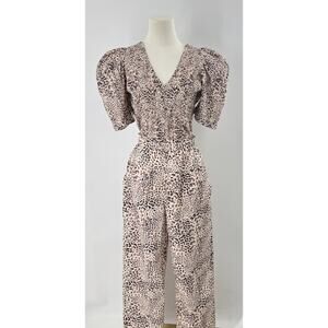 Sea New York Calla Smocked Pantsuit Puff Sleeve Animal Print Tie Back Jumpsuit 6